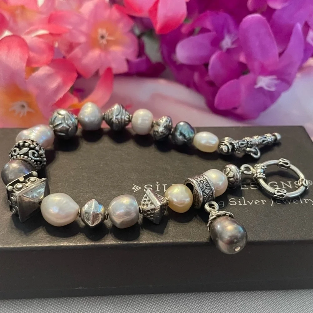 🦋SOLD 🦋 Silpada Gray and Pink Freshwater Pearl Sterling Silver Bracelet B0986 - Picture 5 of 16